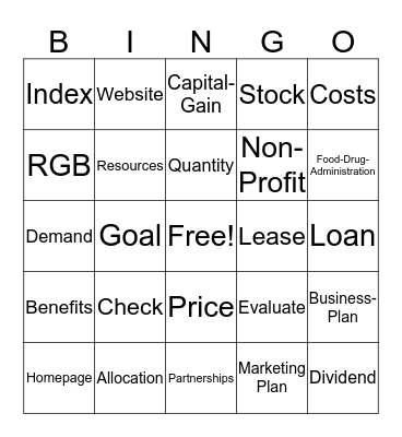Period 7- end of semester- Bingo Game Bingo Card