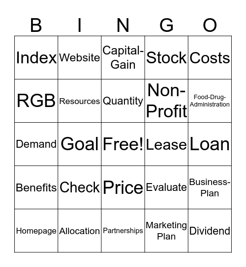 Period 7- end of semester- Bingo Game Bingo Card