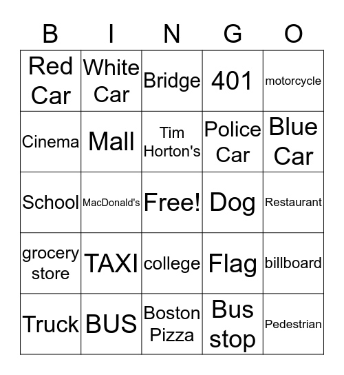 BUS BINGO Card