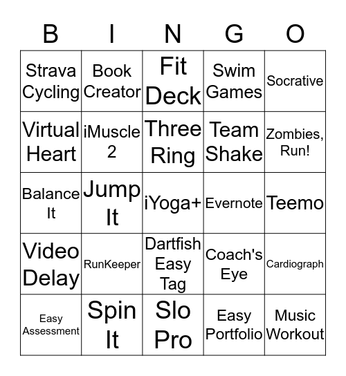 iPads Apps in PE Bingo Card