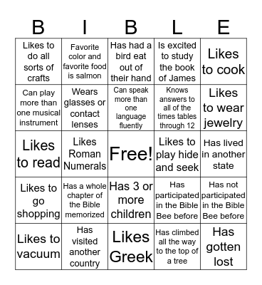 Flagstaff Bible Bee! Bingo Card
