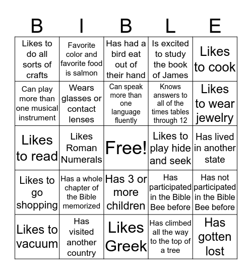 Flagstaff Bible Bee! Bingo Card