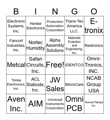 SMTA Upper Midwest Chapter Expo BINGO Card