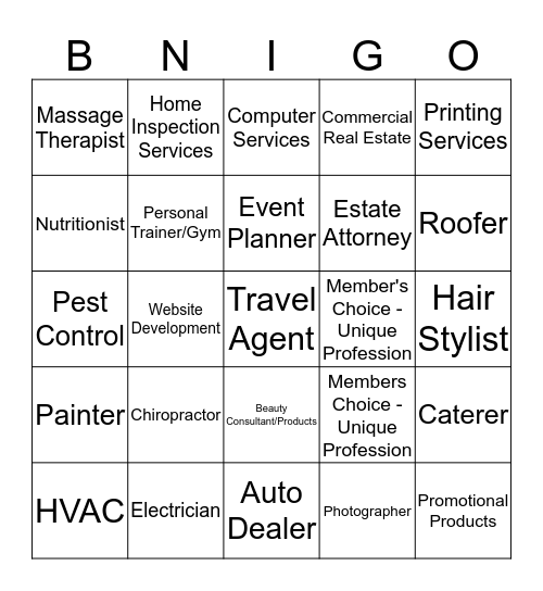 BNI Referral Experts Bingo Card