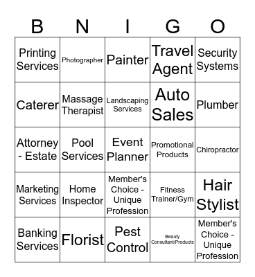 BNI Referral Experts Bingo Card