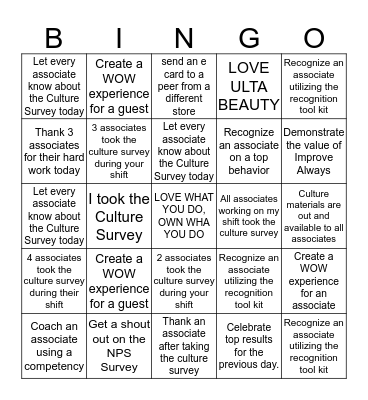 CULTURE BINGO Card