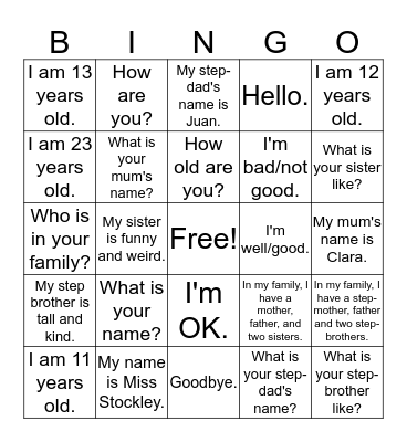 Speaking Task Comprehension Bingo Card