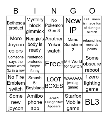 Nintendo Bingo Card