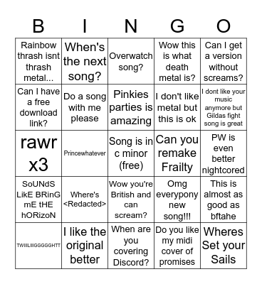 Princewhateverer Fans Bingo Card