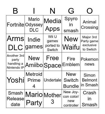 Nintendo E3 Bingo  Bingo Card