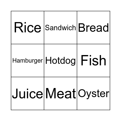 Food Bingo Card