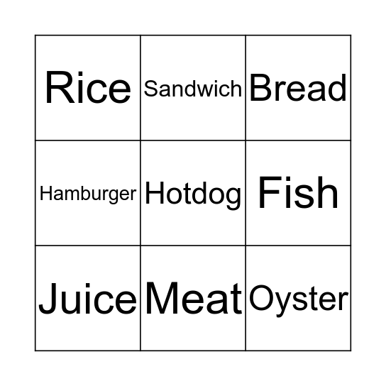 Food Bingo Card