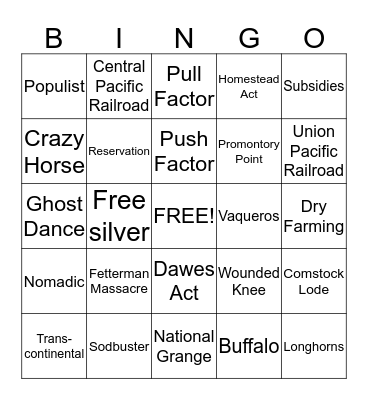 Opening the West Bingo Card