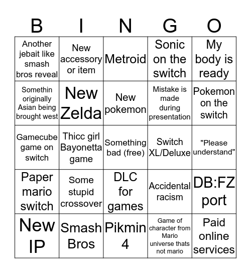 Nintendo Bingo Card