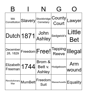Elizabeth Freeman Bingo Card