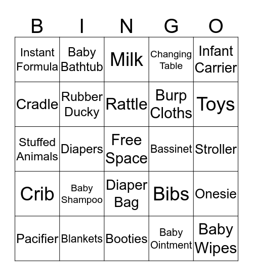 Baby Shower Bingo Card