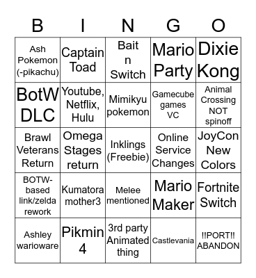 Smash 5 Annoucement Bingo Card