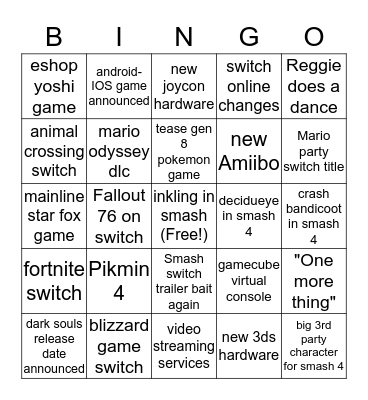 Smash 4 Characters Bingo Card