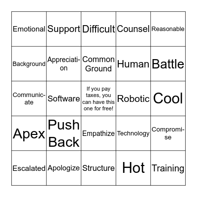 Training Bingo Card