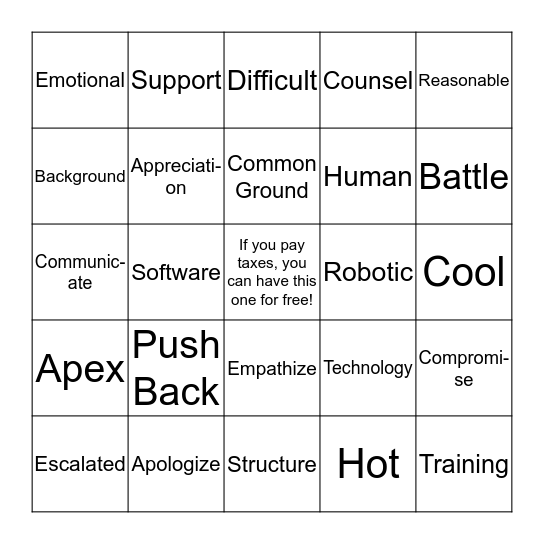 Training Bingo Card