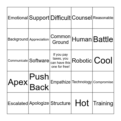 Training Bingo Card