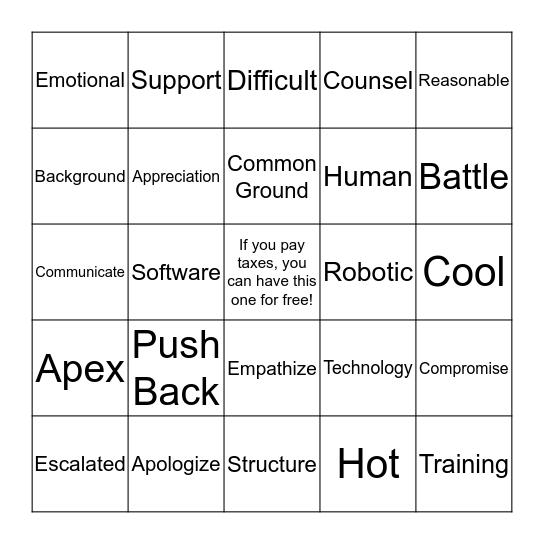 Training Bingo Card
