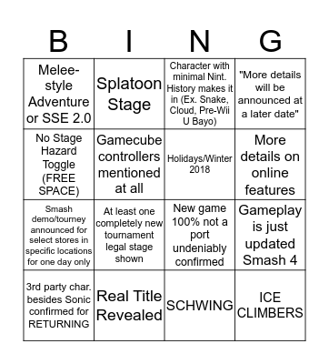 Smash BING BING WAHOO Bingo Card