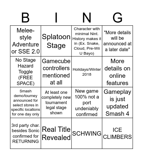Smash BING BING WAHOO Bingo Card