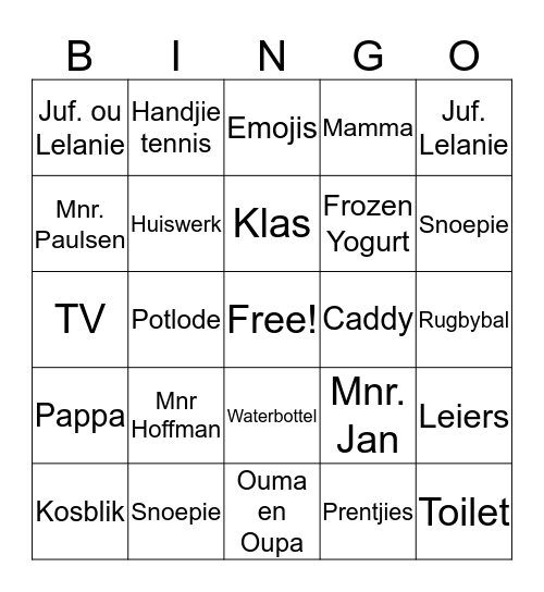 Groep 2  Bingo Card
