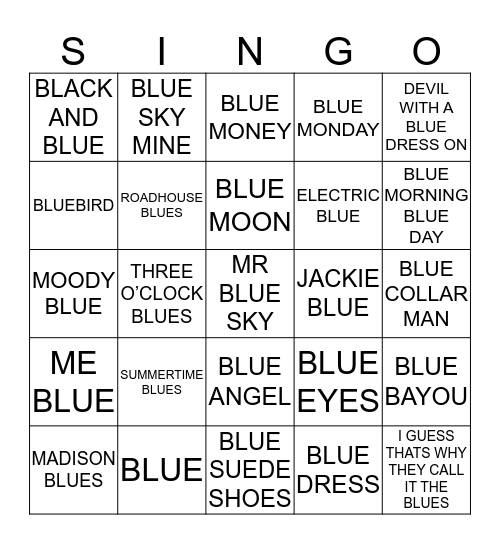 231 GO THE BLUES! Bingo Card