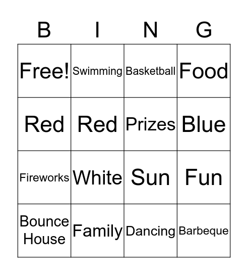 Fourth Of July Bingo Card