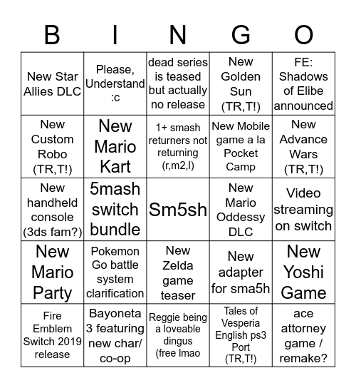 Nontondo e3 Bingo Card