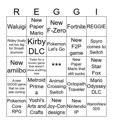 Nintendo E3 2018 Bingo Card