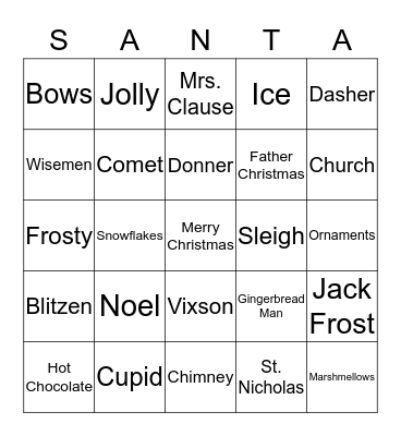 Santa Bingo Card