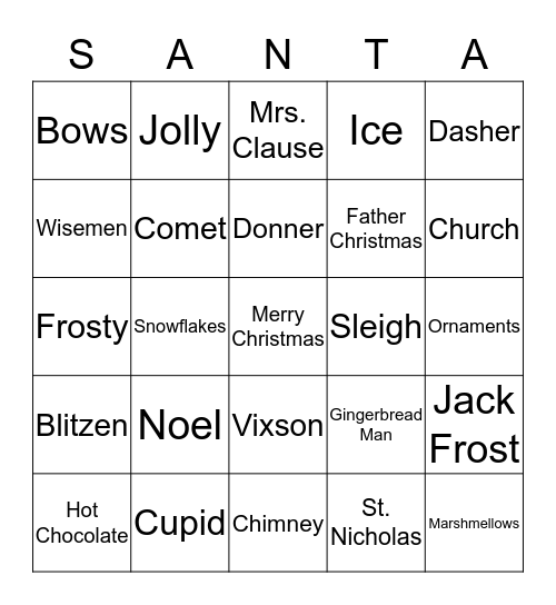 Santa Bingo Card