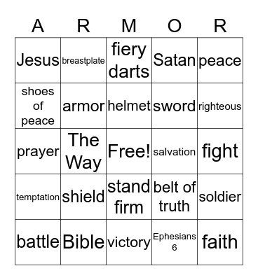 Armor of God Bingo Card