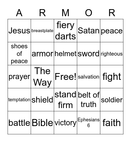 Armor of God Bingo Card