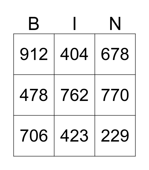 Area Code Bingo Card