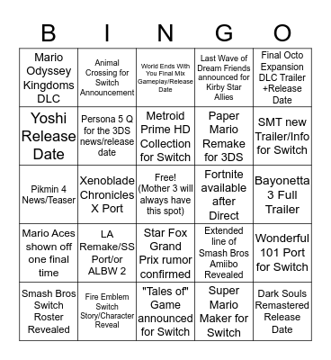 Okami's Nintendo E3 Direct Bingo! Bingo Card