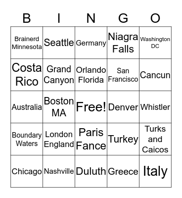Travel with Rachel and Mark Bingo Card