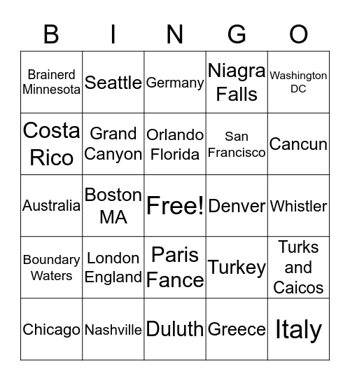 Travel with Rachel and Mark Bingo Card