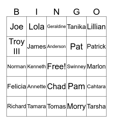Swinney Family Reunion 2018 Bingo Card