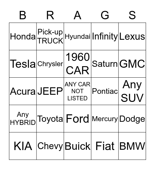 Valet BRAGS! Bingo Card