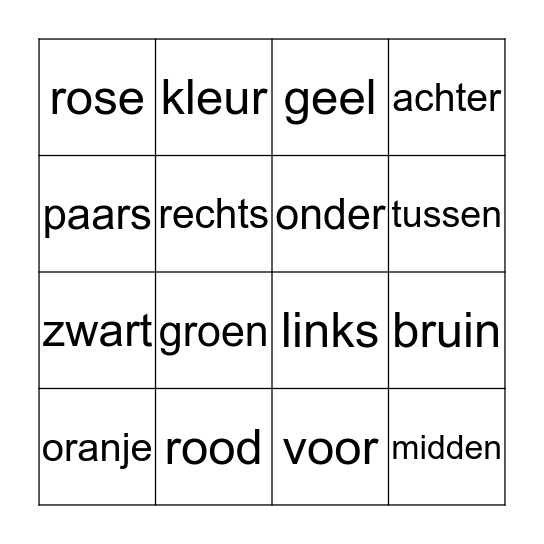 kleuren Bingo Card