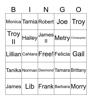 Swinney Family Reunion 2018 Bingo Card