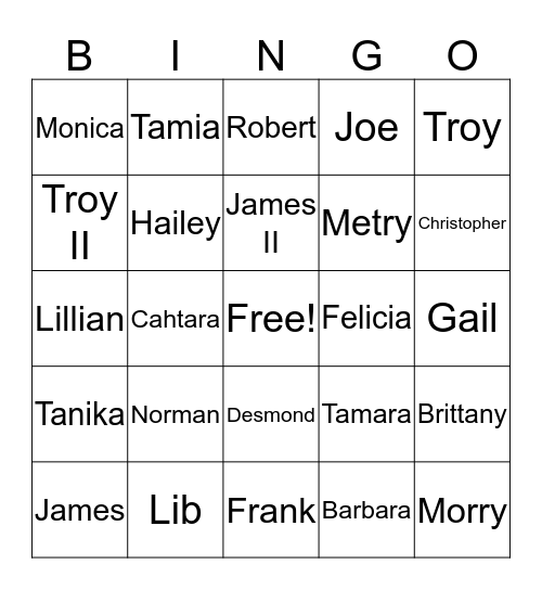 Swinney Family Reunion 2018 Bingo Card