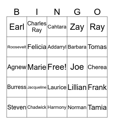 Swinney Family Reunion 2018 Bingo Card