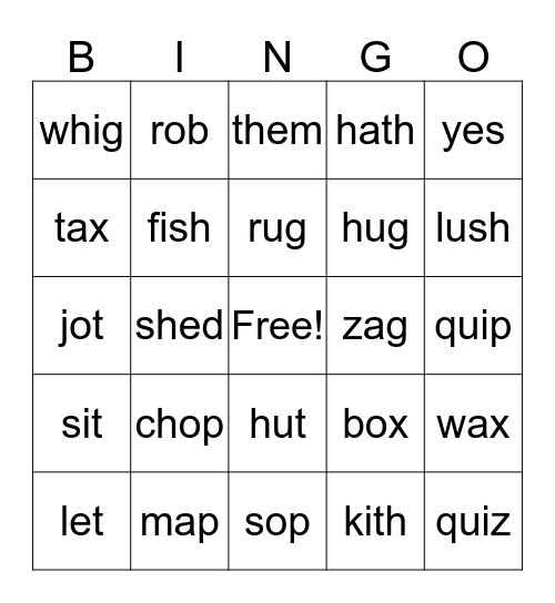 CVC Review (2 to 4 letters) Bingo Card