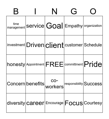 Customer Service Bingo Card