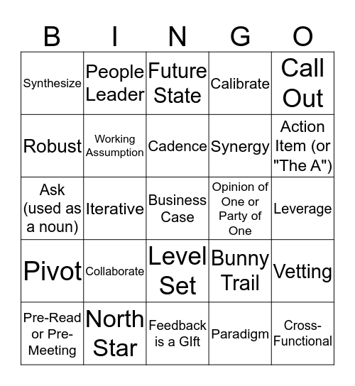 Buzzword Bingo Card